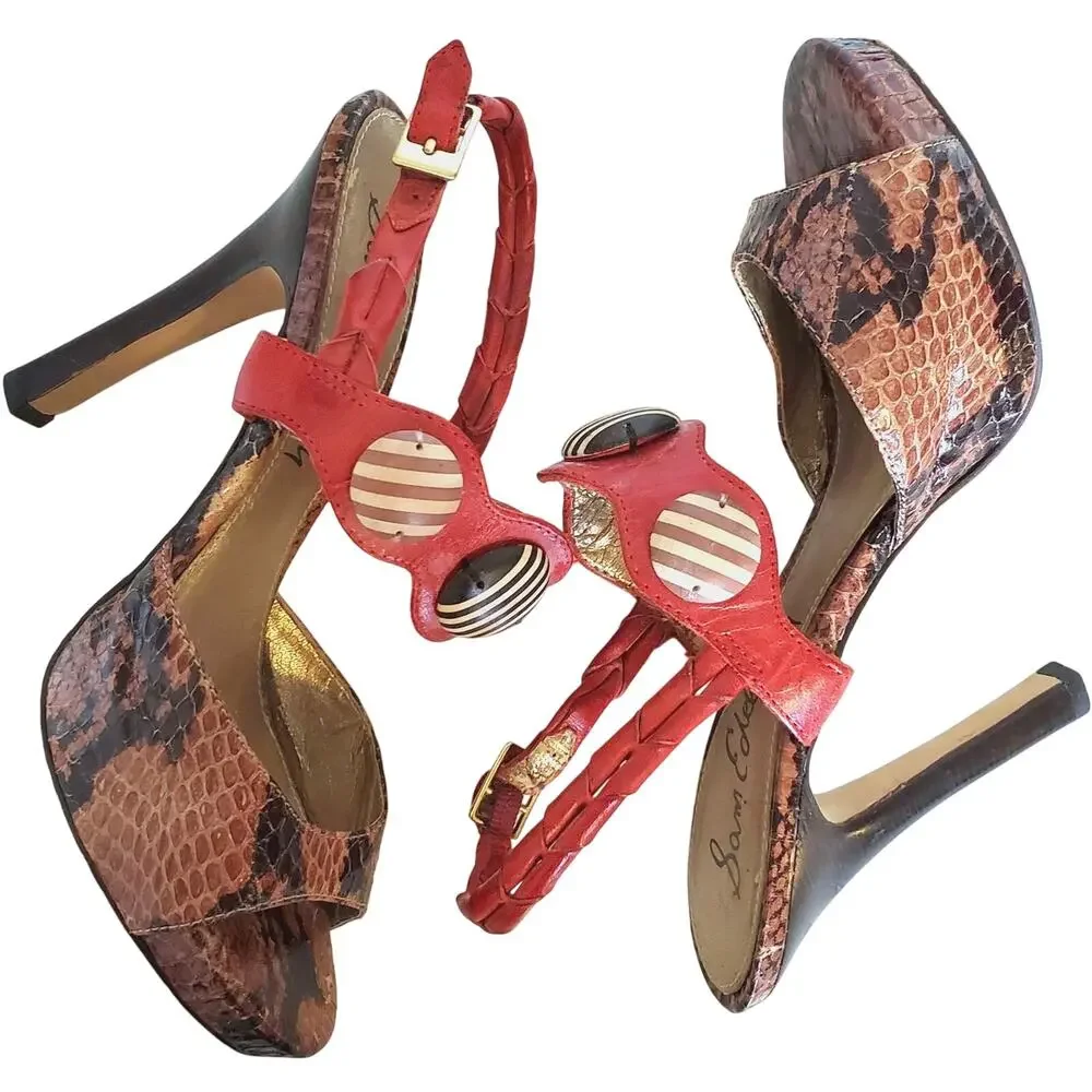 Sam Edelman Oceana Sandals 6.5 Leather Snakeskin Beaded Sling Back Shoes